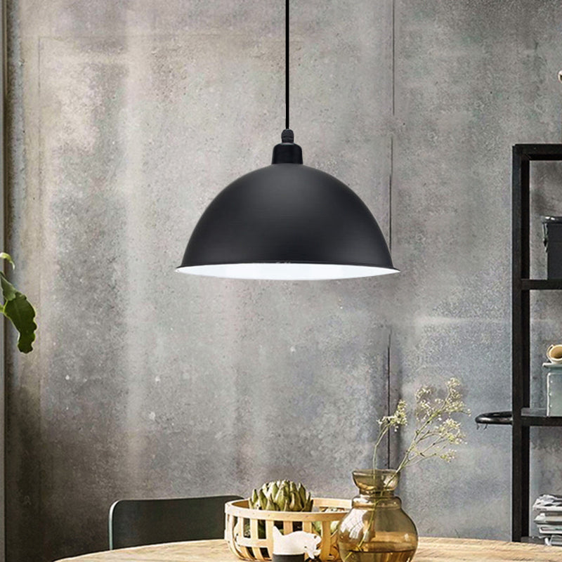 Metal Black/Gray Suspension Lamp Dome Shade 1 Bulb Industrial Style Pendant Light for Dining Room, 12"/14" W
