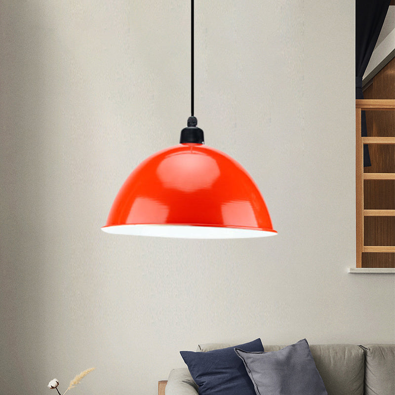 Metal Black/Gray Suspension Lamp Dome Shade 1 Bulb Industrial Style Pendant Light for Dining Room, 12"/14" W