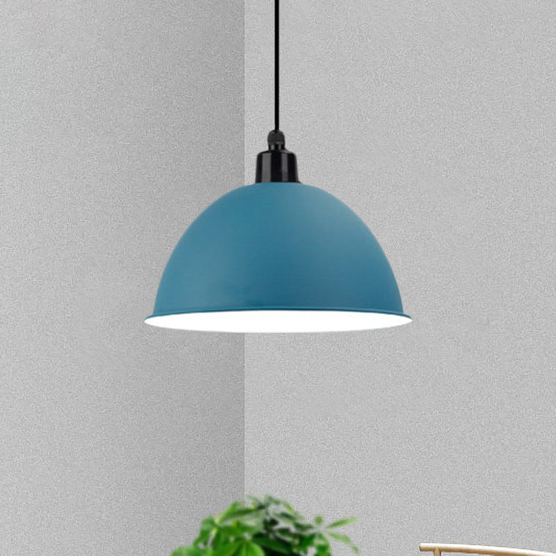 Metal Black/Gray Suspension Lamp Dome Shade 1 Bulb Industrial Style Pendant Light for Dining Room, 12"/14" W