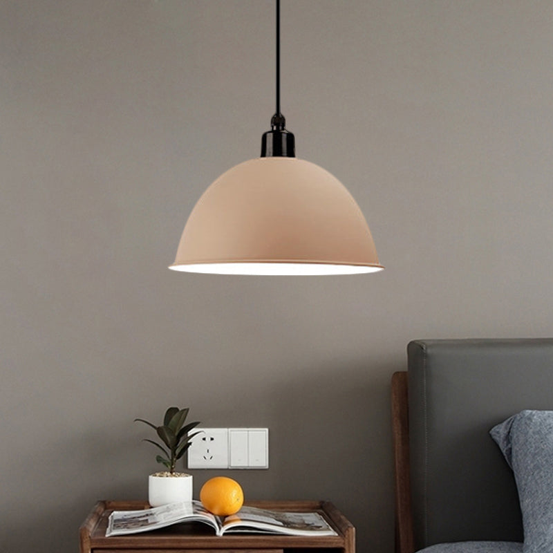 Metal Black/Gray Suspension Lamp Dome Shade 1 Bulb Industrial Style Pendant Light for Dining Room, 12"/14" W