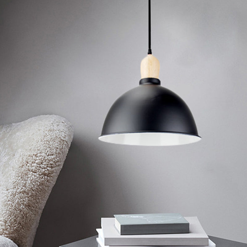 Dome Shade Metallic Hanging Light Retro Style 1 Head Dining Table Ceiling Pendant Fixture in Black/White