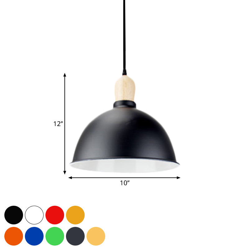 Dome Shade Metallic Hanging Light Retro Style 1 Head Dining Table Ceiling Pendant Fixture in Black/White