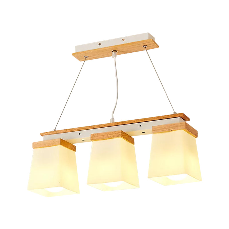 Square Shade Dining Room Chandelier Wooden 3/4 Lights Nordic Island Lighting in White