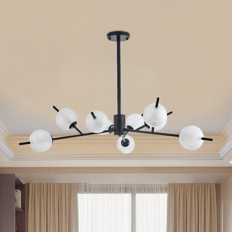 Frosted Glass Ball Ceiling Chandelier 9 Lights Pendant Lamp in Black/Gold