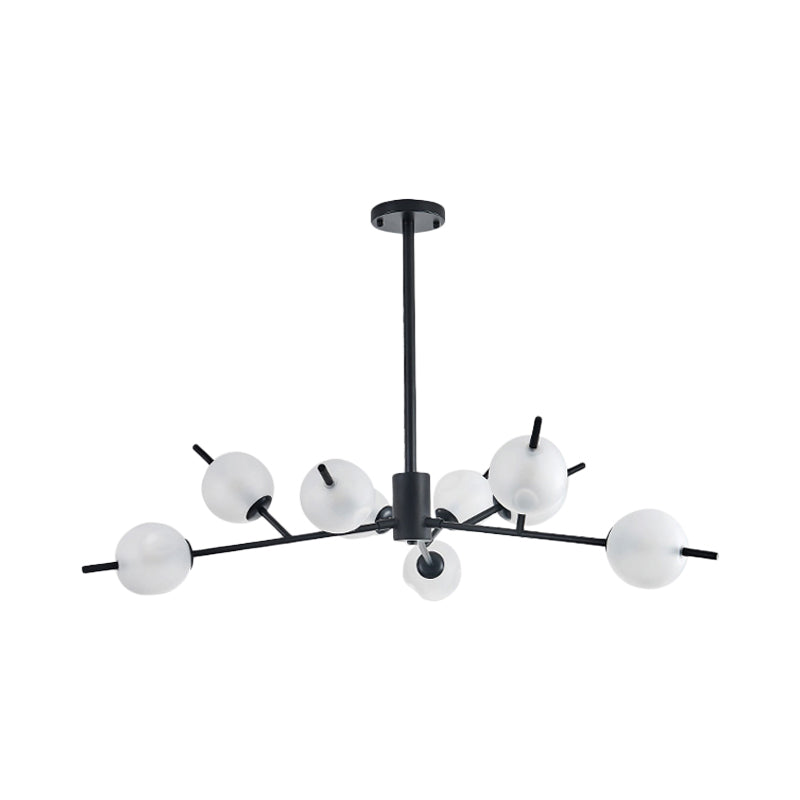 Frosted Glass Ball Ceiling Chandelier 9 Lights Pendant Lamp in Black/Gold