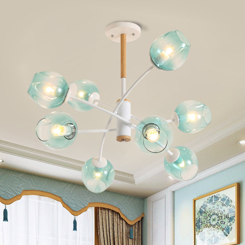 Glass Shade Branch Chandelier Restaurant 6/8 Lights Suspension Lamp in Amber/Blue
