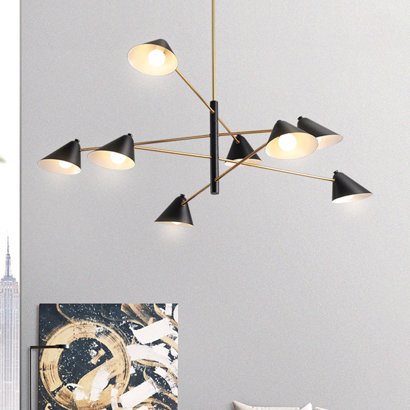 Black Cone Shade Chandelier Light 4/6/8 Lights Contemporary Metal Hanging Lamp for Sitting Room