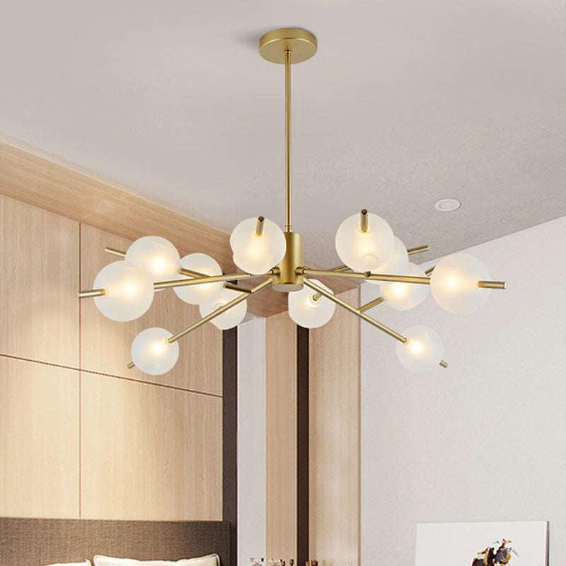 Post Modern Bubble Pendant Light 12/15 Lights Frosted Glass Hanging Chandelier in Black/Gold