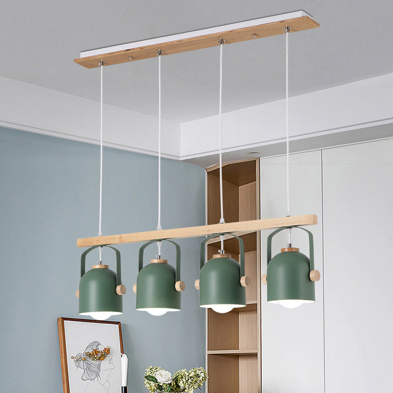 Nordic Style Dome Island Light 3/4 Lights Wooden Chandelier Lighting with Metal Shade