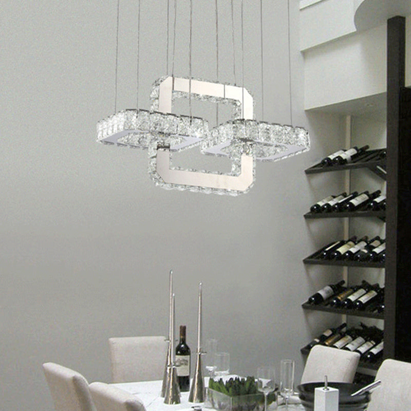 Chrome Round/Square Pendant Chandelier Modern Crystal Accent LED Pendant Light Fixture in White/Warm Light for Dining Room