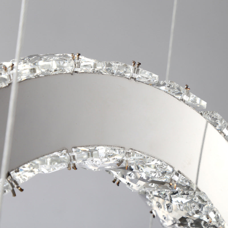 Chrome Round/Square Pendant Chandelier Modern Crystal Accent LED Pendant Light Fixture in White/Warm Light for Dining Room