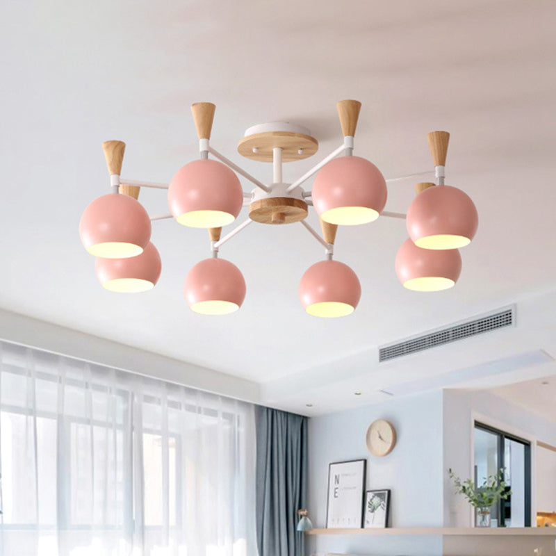 Macaron Nordic Orb Hanging Pendant 8 Bulbs Metal Chandelier Light for Nursing Room