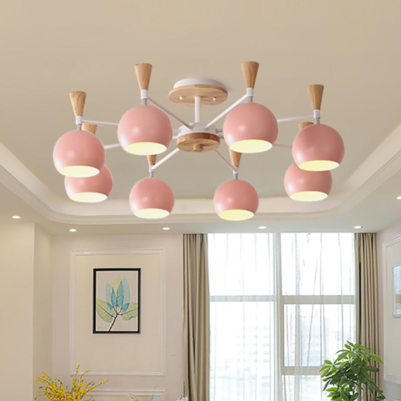 Macaron Nordic Orb Hanging Pendant 8 Bulbs Metal Chandelier Light for Nursing Room