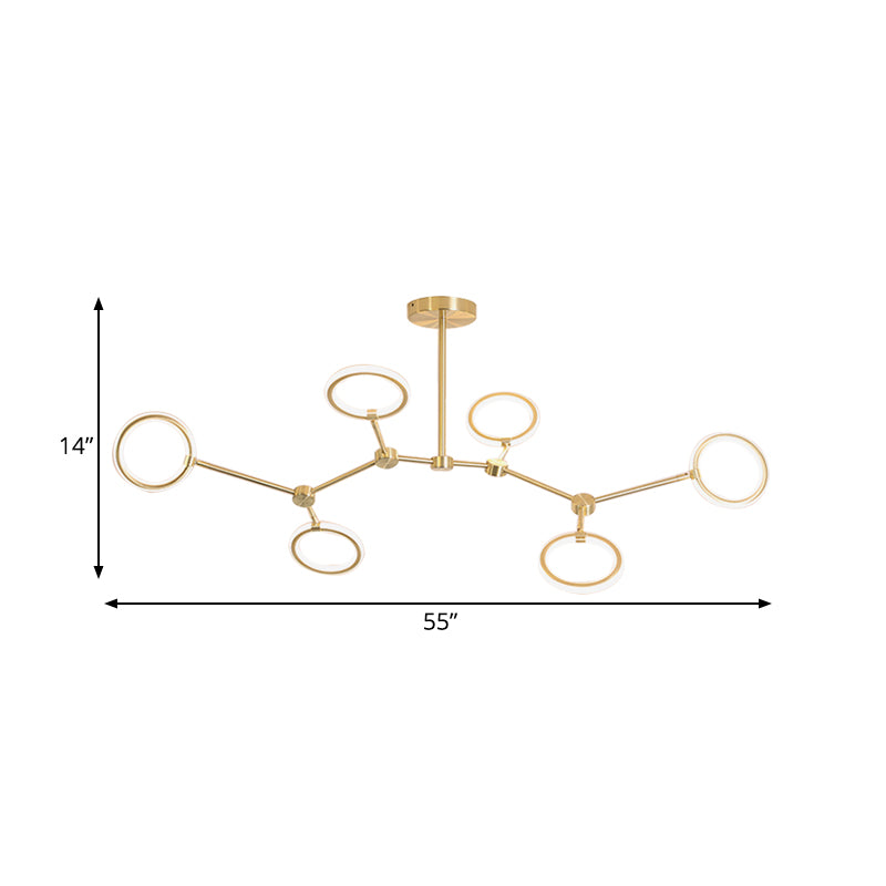 Branch Acrylic Hanging Lamp Modern 5/6/7-Light Gold Chandelier Pendant in White/Warm Light