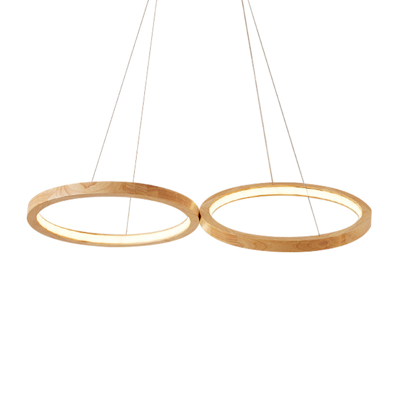 Houten dubbele ring hanger lichte eetkamer moderne eenvoudige kroonluchter in beige