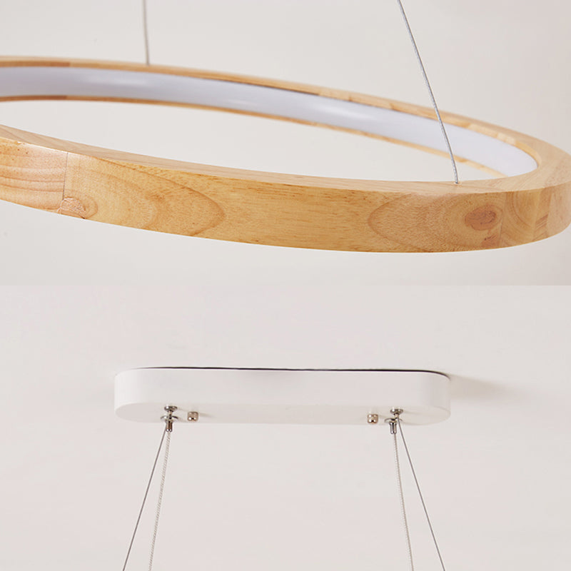 Houten dubbele ring hanger lichte eetkamer moderne eenvoudige kroonluchter in beige