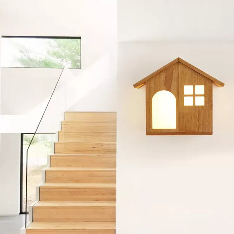 Wood House Wall Light Stair Living Room Contemporary Sconce Lamp in Beige