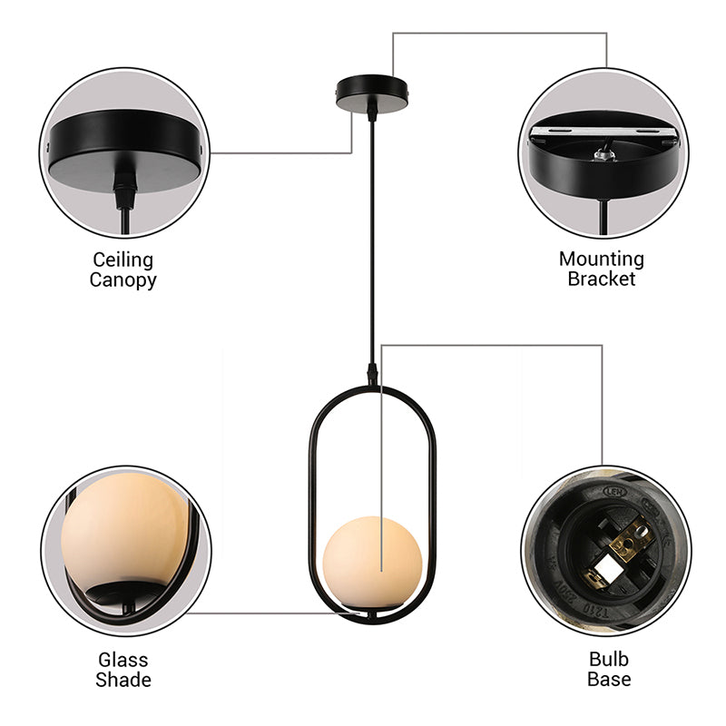 Globe Anhänger Beleuchtung modernes weißes Glas 1/2 Lichter Schwarz/Gold Hanging Deckenlampe für Schlafzimmer