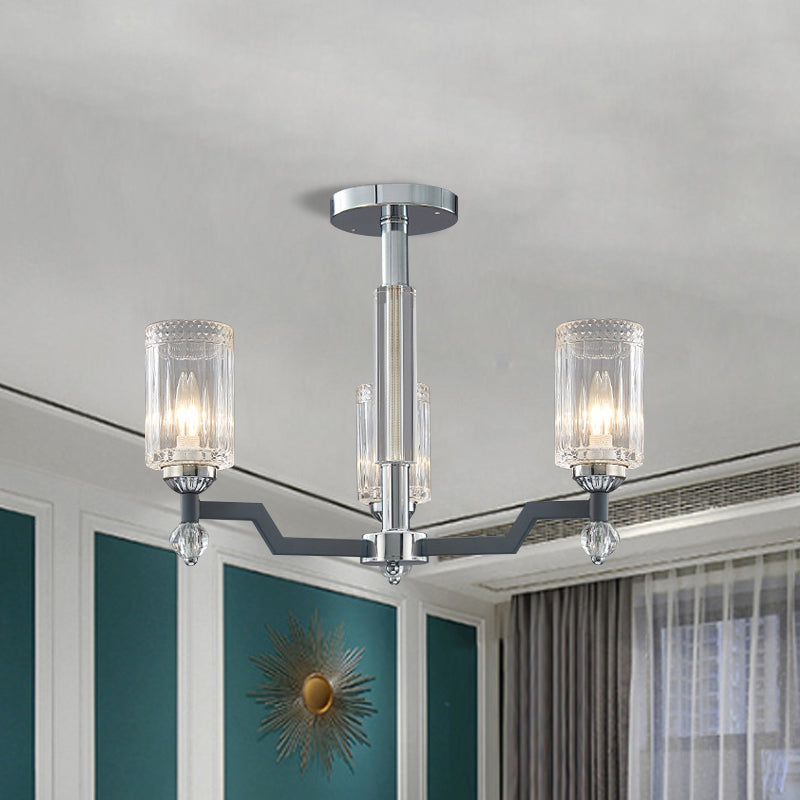 Modernistische 3/6-head plafond spoeling Mount Cilindrical Crystal Semi Flush Light in Chrome