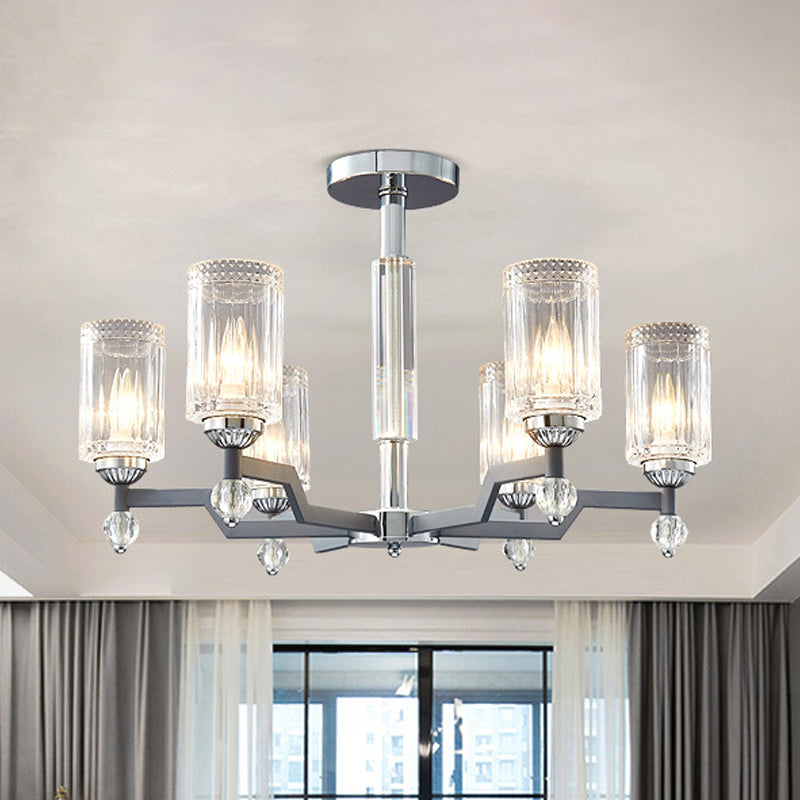 Modernistische 3/6-head plafond spoeling Mount Cilindrical Crystal Semi Flush Light in Chrome