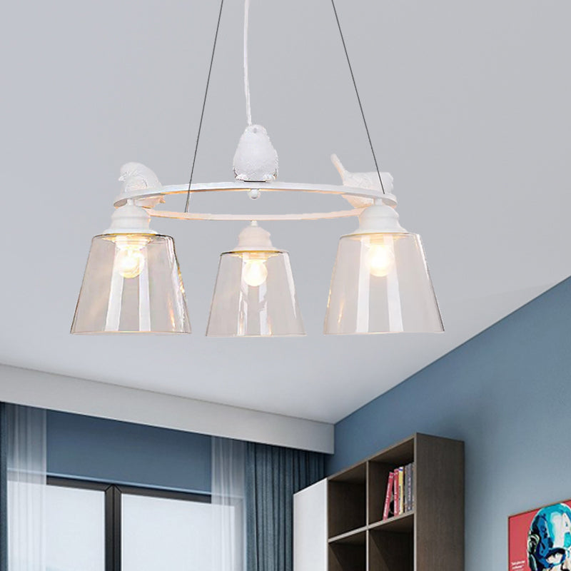 Bucket Shade Pendant Light with Bird Nordic Style Transparent Glass Hanging Light in White for Cafe