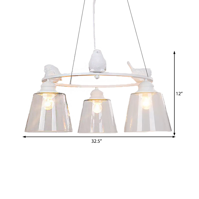 Bucket Shade Pendant Light with Bird Nordic Style Transparent Glass Hanging Light in White for Cafe