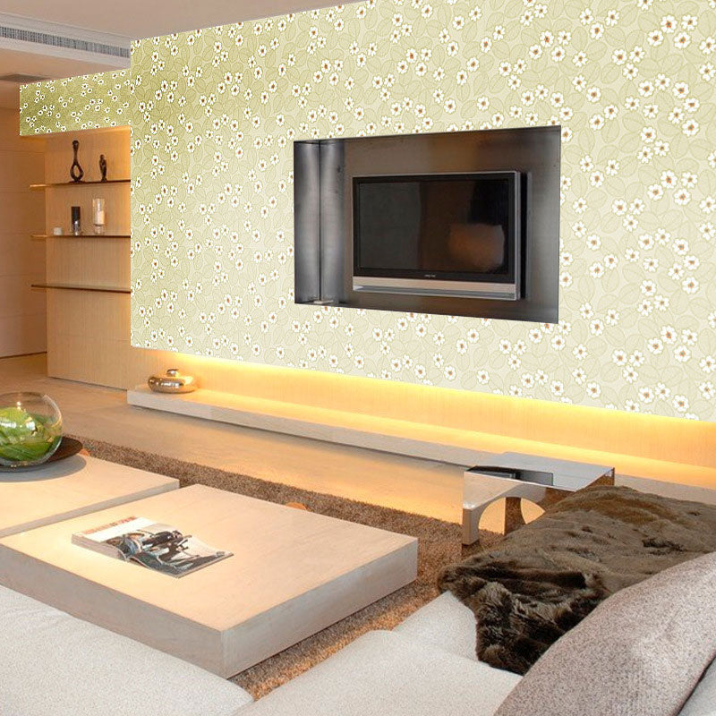 Minimalist Dense Flower Pattern Wallpaper Roll for Girl's Bedroom in Light Green, Easy to Remove, 48.4 sq ft.