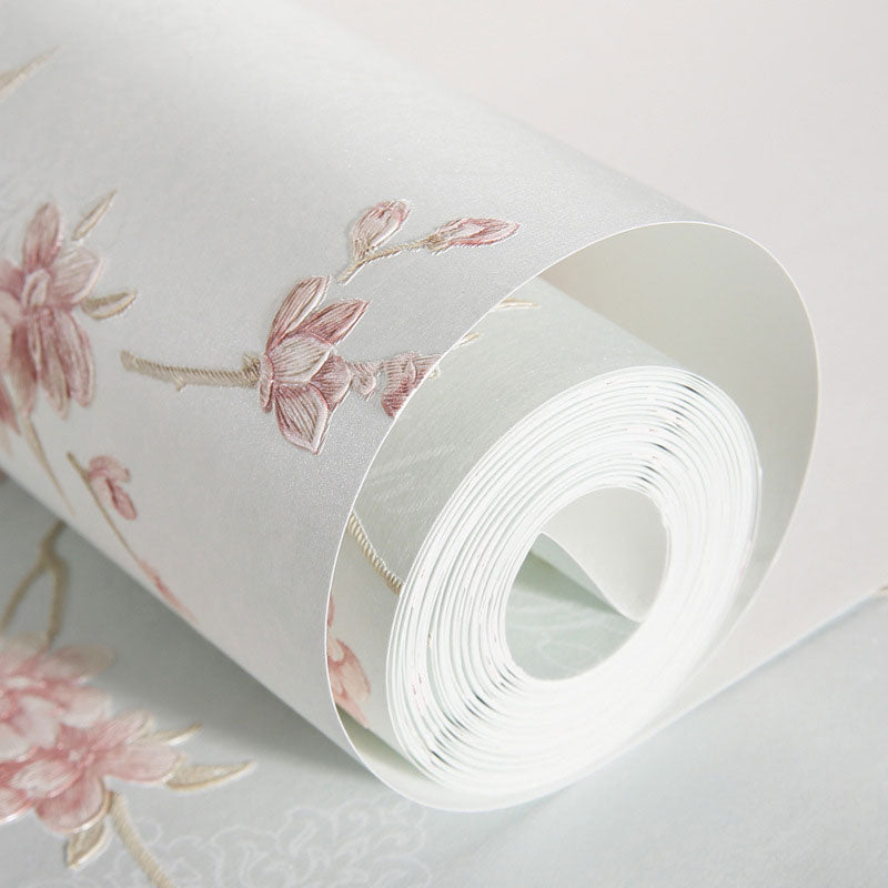 Illustration Blossoming Flower Wallpaper Non-Pasted Wall Art for Living Room, 57.1 sq ft.