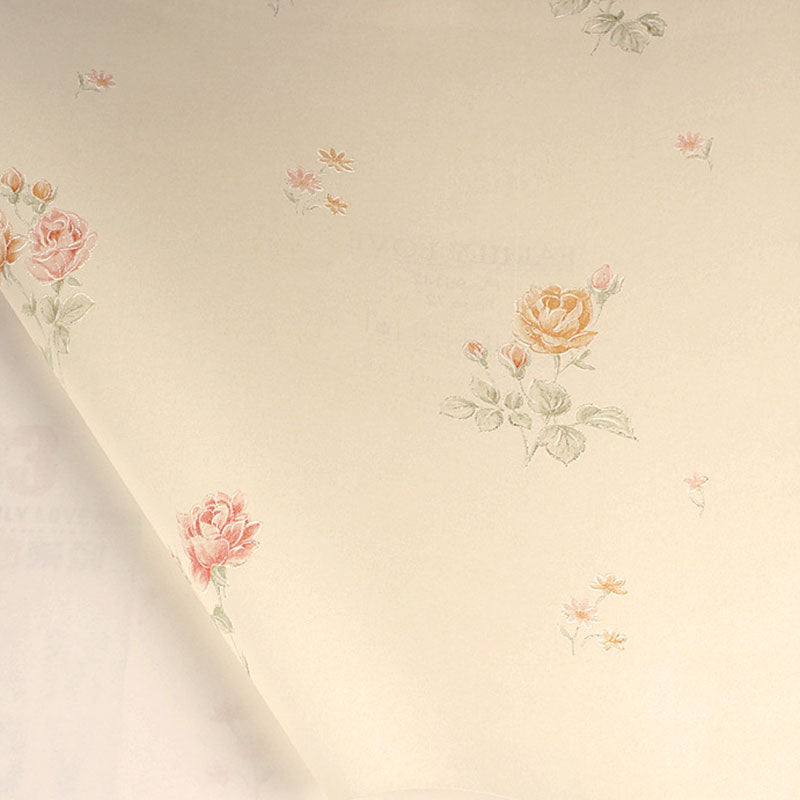 Dense Flower Pattern Wallpaper in Soft Color, Minimalist Wall Art for Guest Room