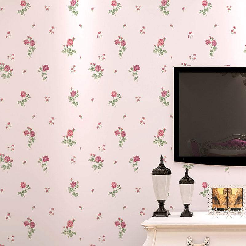 Dense Flower Pattern Wallpaper in Soft Color, Minimalist Wall Art for Guest Room