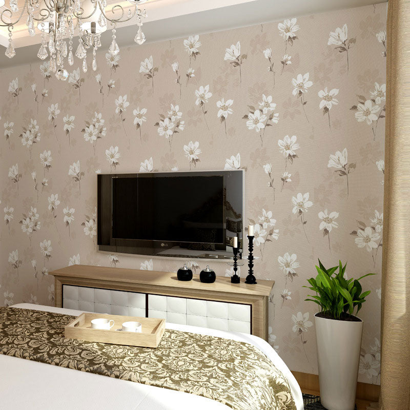 20.5" x 33' Magnolia Wallpaper Roll for Wedding Room Flower Wall Art in Natural Color, Stain-Resistant