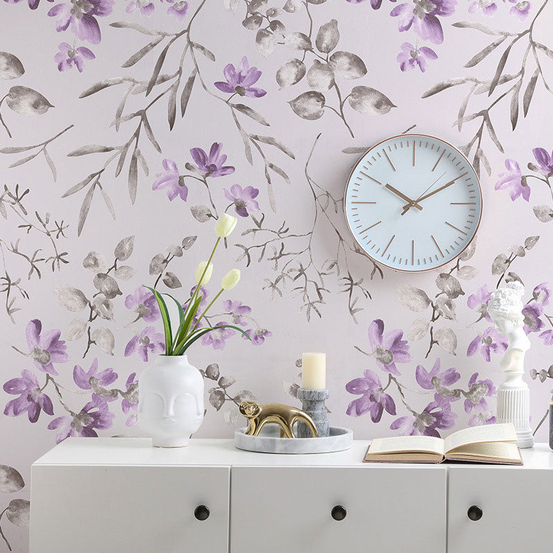 Modernism Wallpaper Roll Neutral Color Dense Flower Design Wall Covering, 57.1 sq ft.