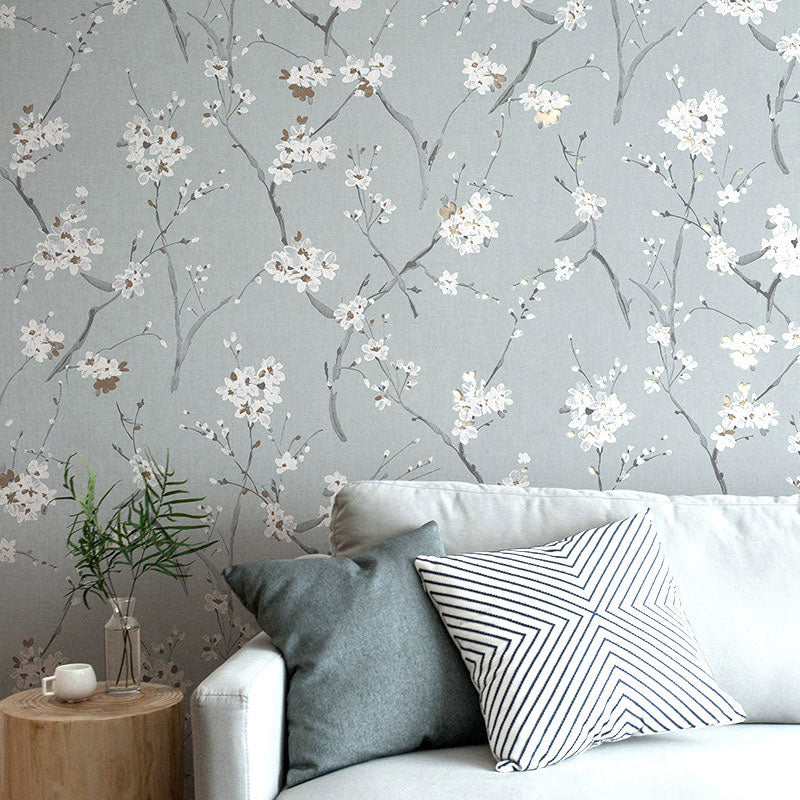 Rouleau de papier peint à fleurs en tissu non tissé de couleur neutre, décoration murale pour la décoration de la maison, 33' x 20,5"
