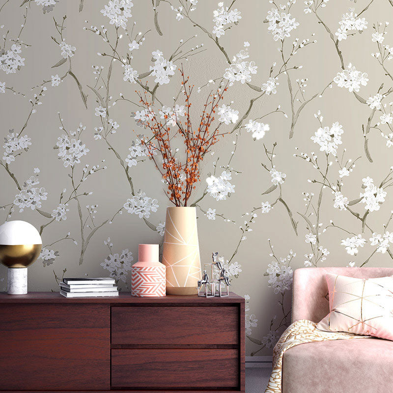 Rouleau de papier peint à fleurs en tissu non tissé de couleur neutre, décoration murale pour la décoration de la maison, 33' x 20,5"