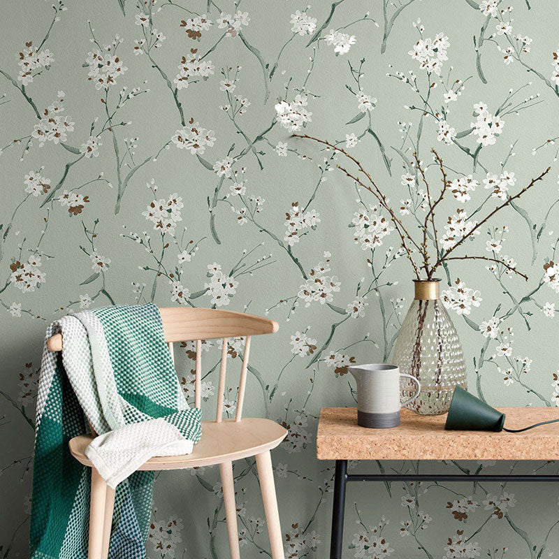 Rouleau de papier peint à fleurs en tissu non tissé de couleur neutre, décoration murale pour la décoration de la maison, 33' x 20,5"