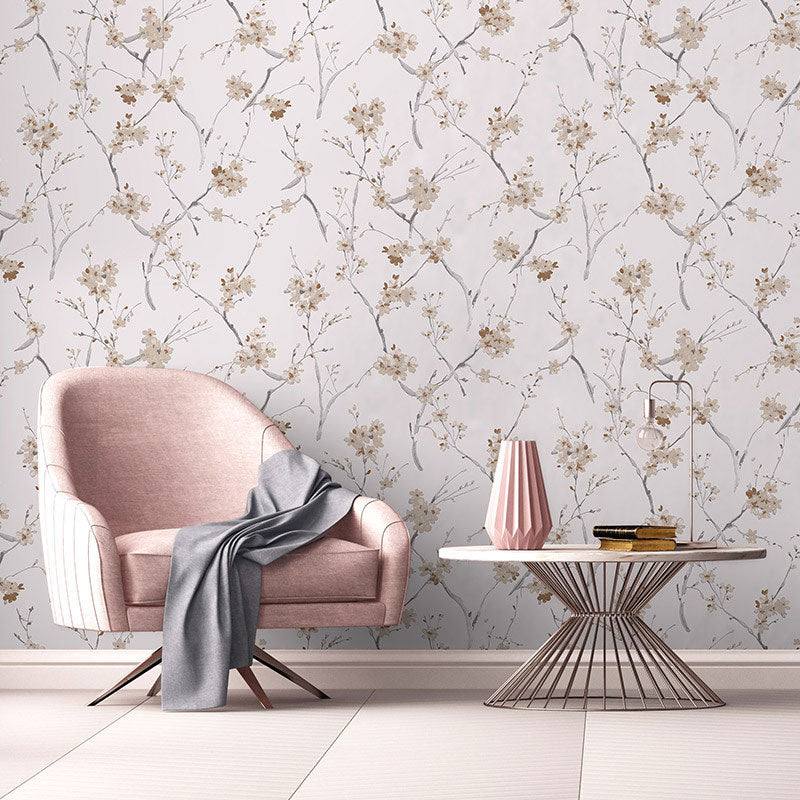 Rouleau de papier peint à fleurs en tissu non tissé de couleur neutre, décoration murale pour la décoration de la maison, 33' x 20,5"