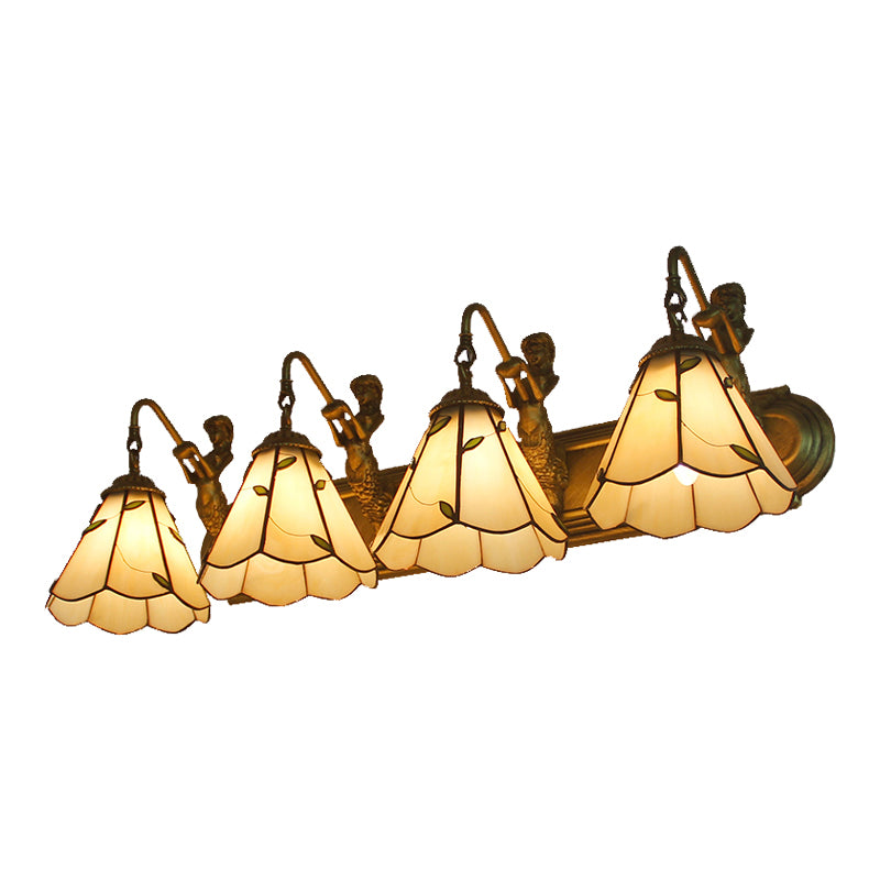 4 Lights Lily Wall Mount Light Tiffany Beige Glass Sconce Light with Mermaid Decoration
