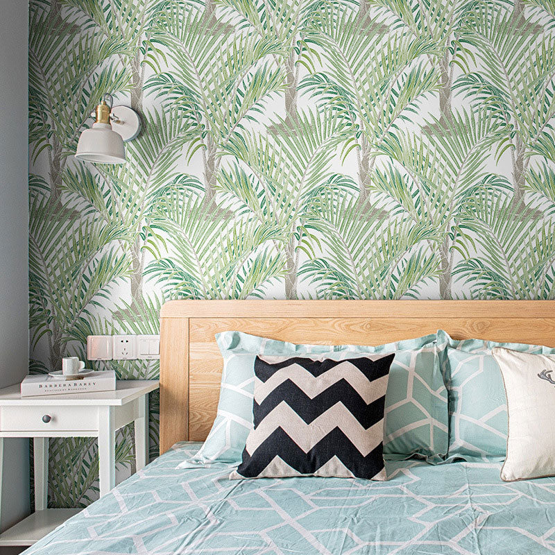 Tropical Palm Leaves Wall Art in Neutral Color Living Room Wallpaper Roll, 20.5 in x 33 ft