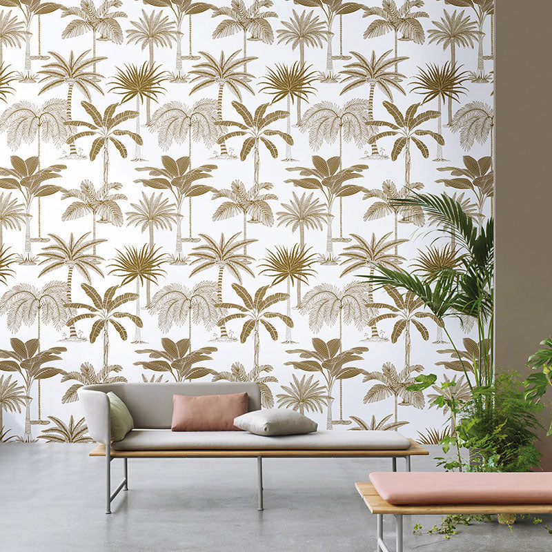 Natural Color Coconut Tree Wallpaper Stain-Resistant Wall Covering for Coffee Shop Decor, 33'L x 20.5"W