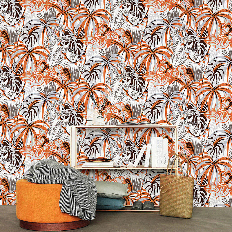 Illustration Banana Leaves Wall Art Non-Woven Wallpaper for Guest Room, 33-foot x 20.5-inch