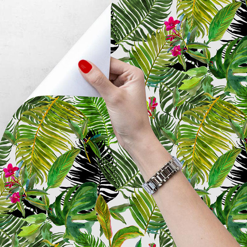 Green and Red Minimalist Wallpaper 29.1 sq ft. Palm Tree Wall Covering for Thai Restaurant