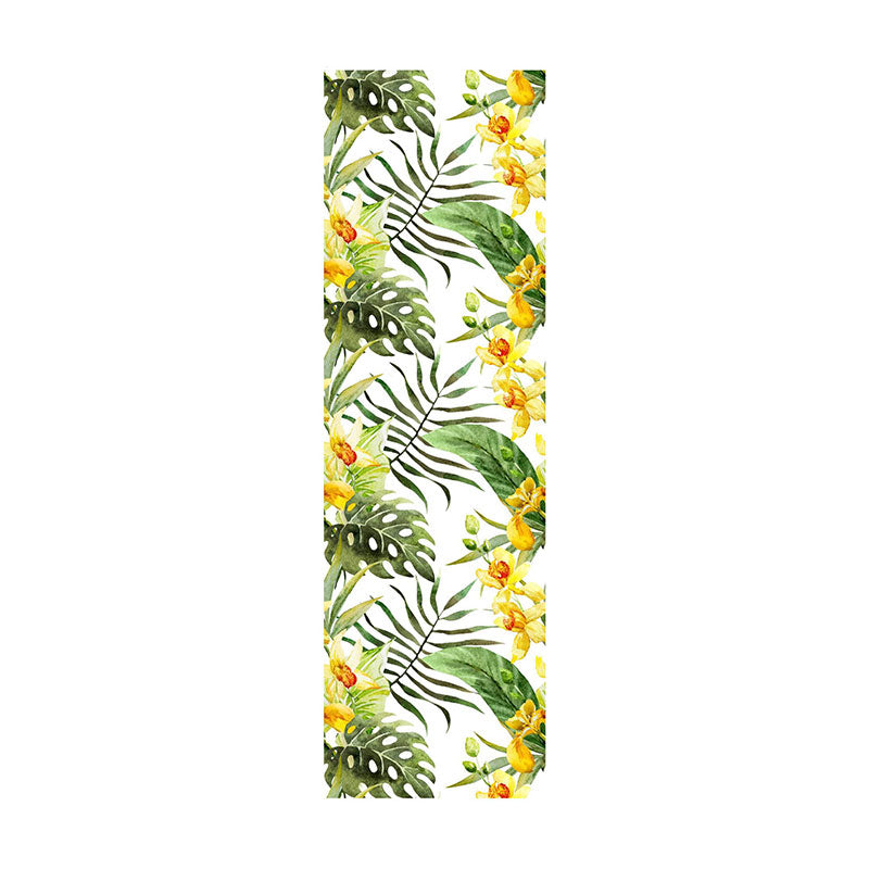 Palm Leaves Wallpaper Roll for Thai Restaurant Blossoms Wall Art in Green and Yellow, Stain-Resistant, Easy to Remove