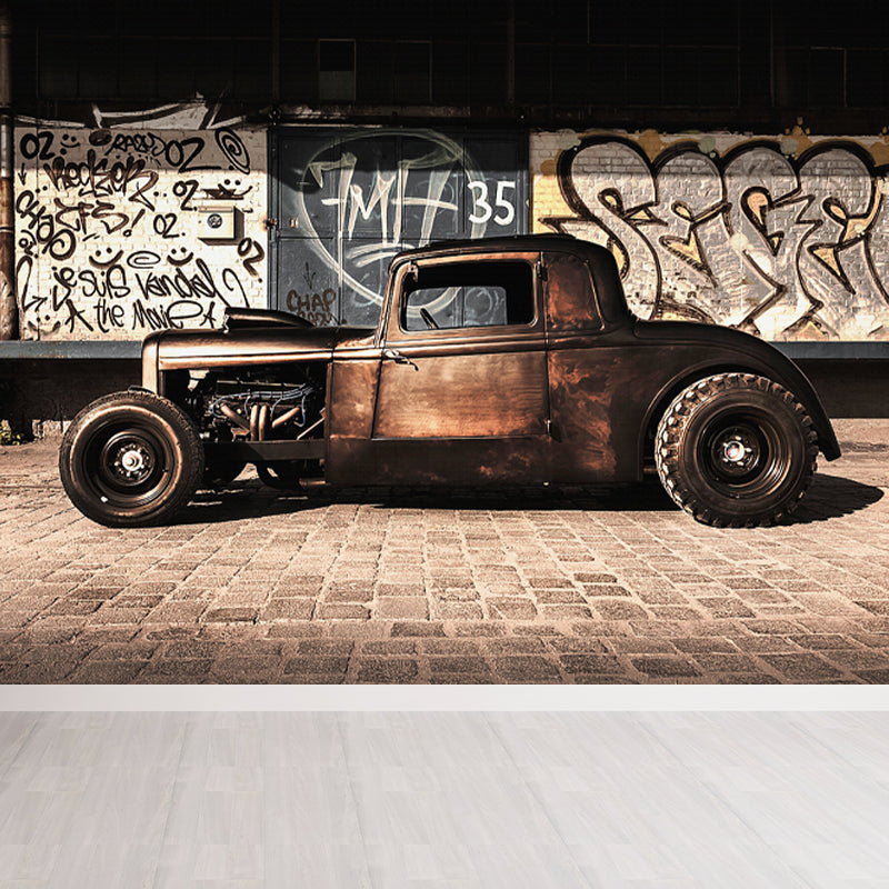 Cartoon Print Mural Decal Graffiti Non-Woven Fabric Textured Wall Covering in Soft Color