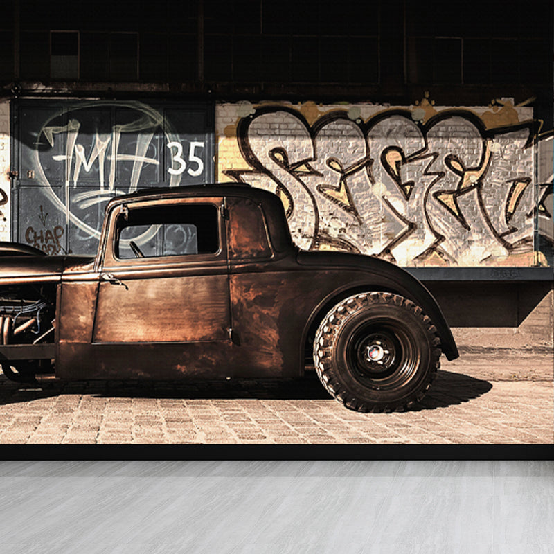 Cartoon Print Mural Decal Graffiti Non-Woven Fabric Textured Wall Covering in Soft Color