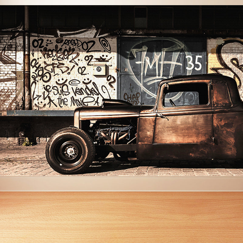 Cartoon Print Mural Decal Graffiti Non-Woven Fabric Textured Wall Covering in Soft Color