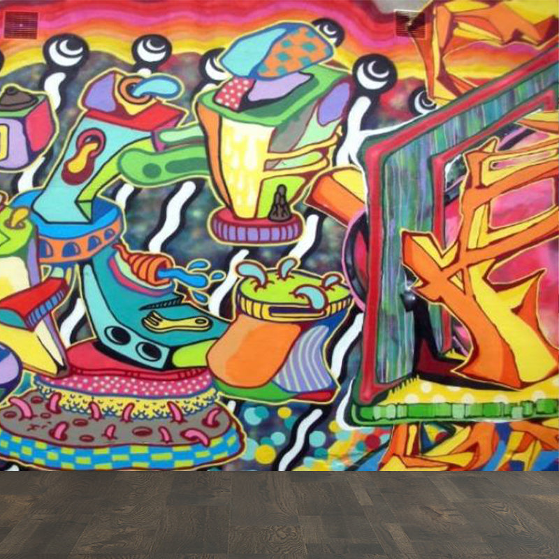 Novel Graffiti Wall Mural Modern Decorative Living Room Wall Art, Custom Size Available