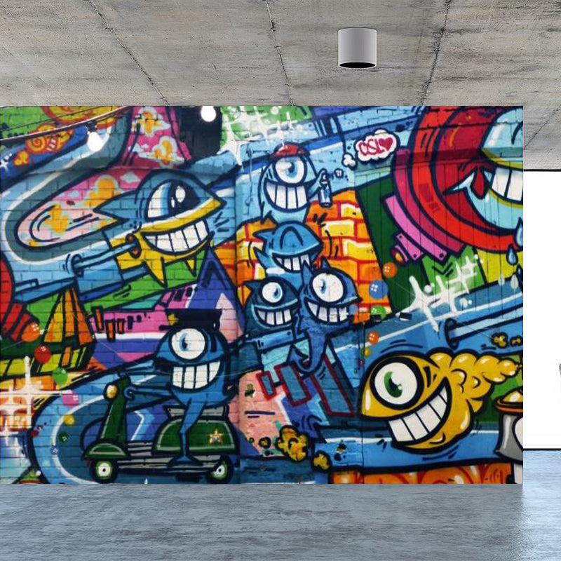 Graffiti Graphic Mural Wallpaper Pastel Color Modern Wall Covering for Living Room