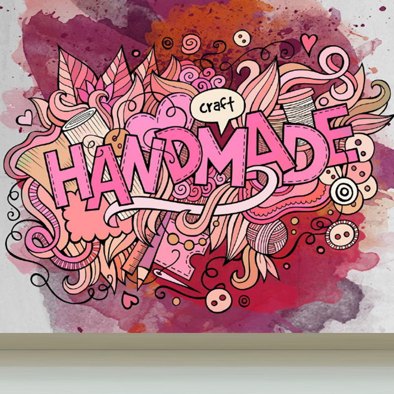 Contemporary Graffiti Pattern Mural Soft Color Stain Resistant Wall Art for Dining Room