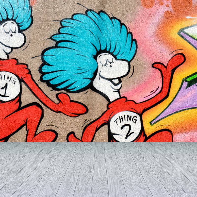 Bright Graffiti Graphic Mural Wallpaper Contemporary Non-Woven Wall Covering, Customised