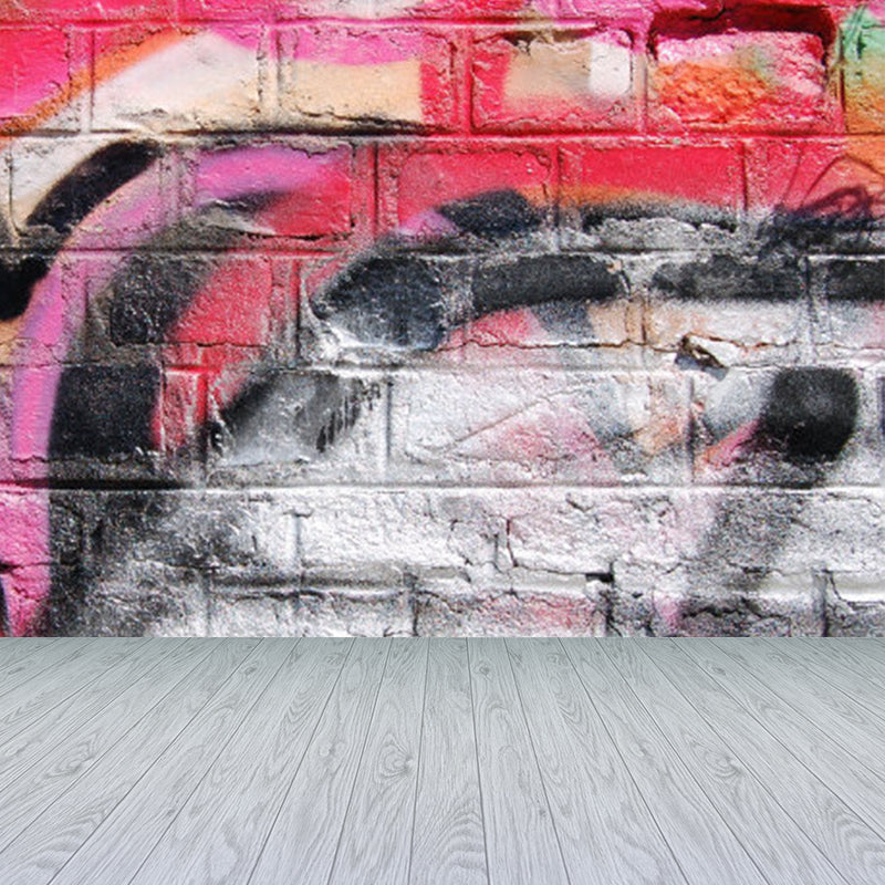 Pastel Color Graffiti Mural Wallpaper Modern Stain-Proof Wall Covering for Parlour